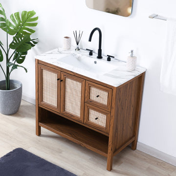 Jasper Rattan Modern Coastal 2-Shelf Bath Vanity Cabinet Only (Sink Basin Not Included)